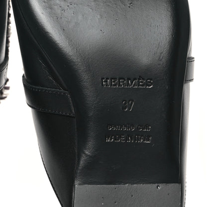 Hermes Toile Calfskin Fringe Womens Oz Mules 36.5 Black Prunoir 6 of 10