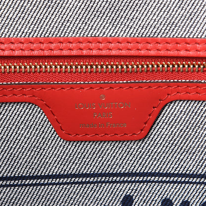Louis Vuitton Denim Damier Monogram Patchwork Neverfull Blue Rouge 7 of 12