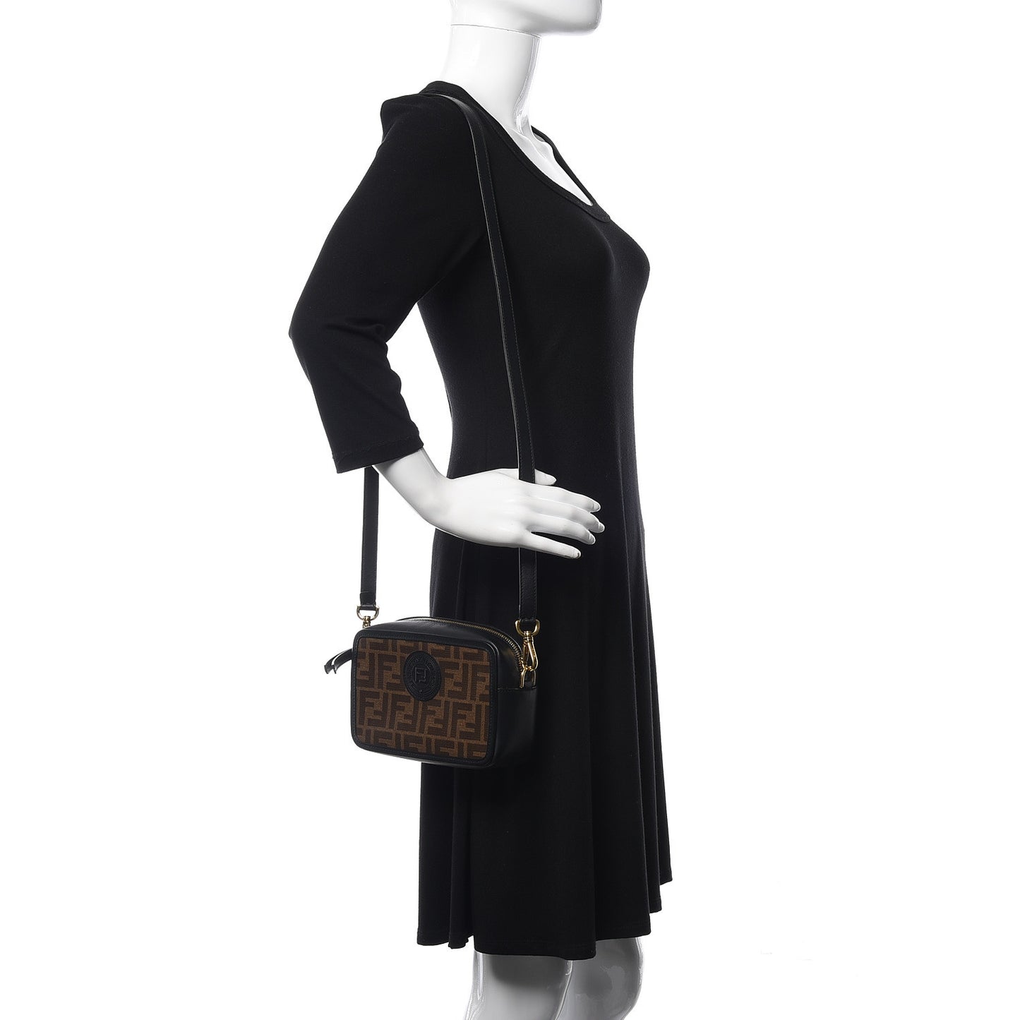 Glazed Fabric Vitello Century FF 1974 Stamp Patch Mini Camera Case Mogano Panna Black