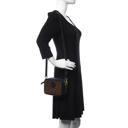 Fendi Glazed Fabric Vitello Century FF 1974 Stamp Patch Mini Camera Case Mogano Panna Black 2 of 9