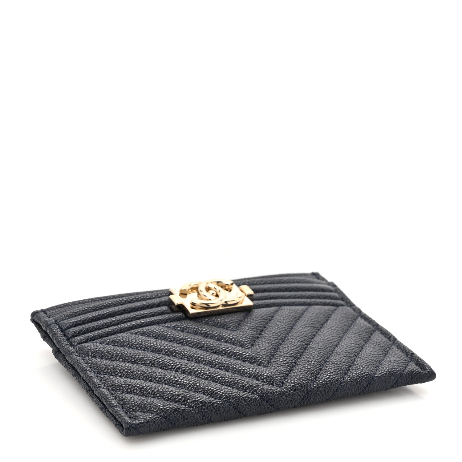 Chanel Caviar Chevron Quilted Boy Card Holder Navy Blue 4 of 9