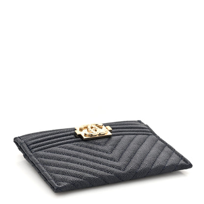 Chanel Caviar Chevron Quilted Boy Card Holder Navy Blue 4 of 9