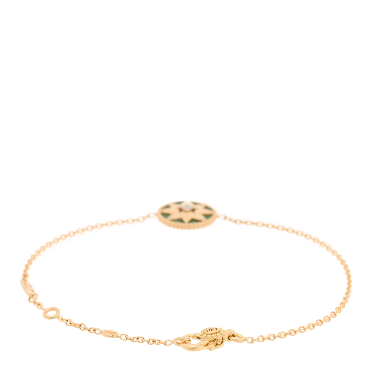 Christian Dior 18K Yellow Gold Diamond Malachite Rose Des Vents Bracelet 2 of 3
