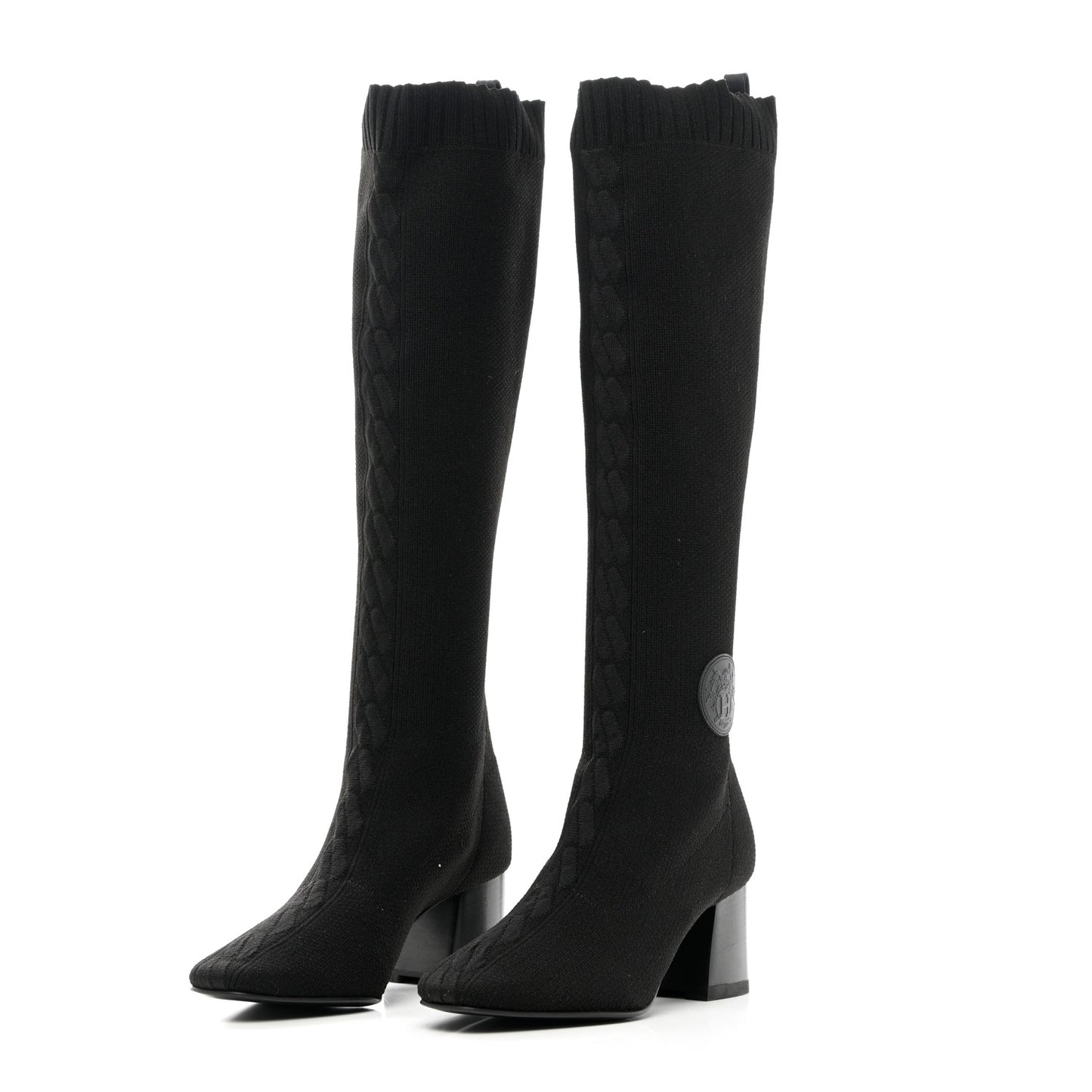 Knit Calfskin Fontaine 60 Boots 36.5 Black