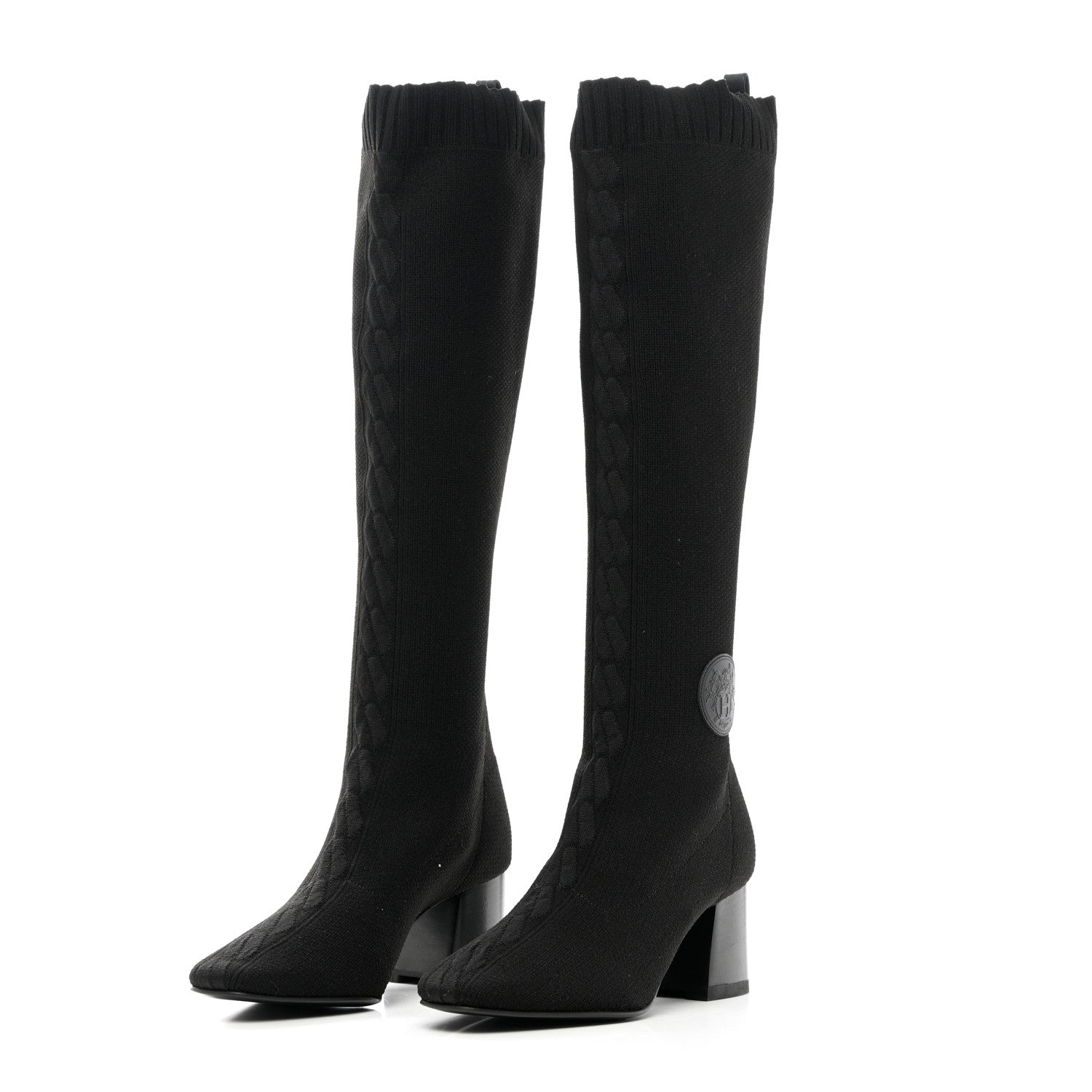 Hermes Knit Calfskin Fontaine 60 Boots 36.5 Black 3 of 16