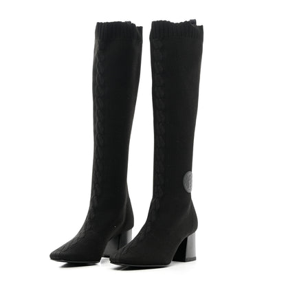 Hermes Knit Calfskin Fontaine 60 Boots 36.5 Black 3 of 16