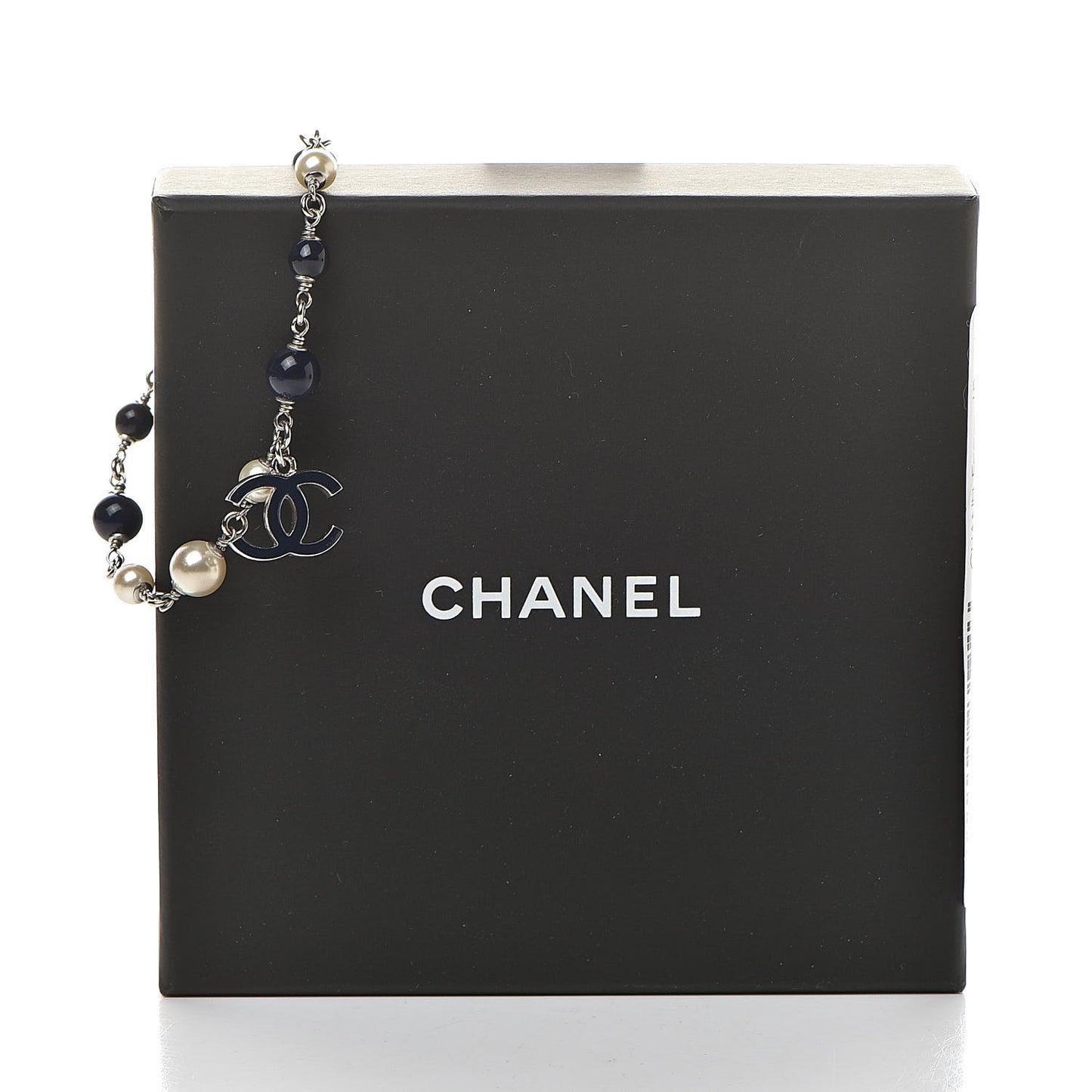 Enamel Pearl Beaded CC Bracelet Navy Silver
