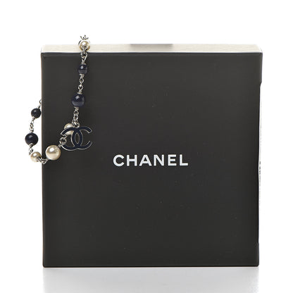 Chanel Enamel Pearl Beaded CC Bracelet Navy Silver 5 of 5