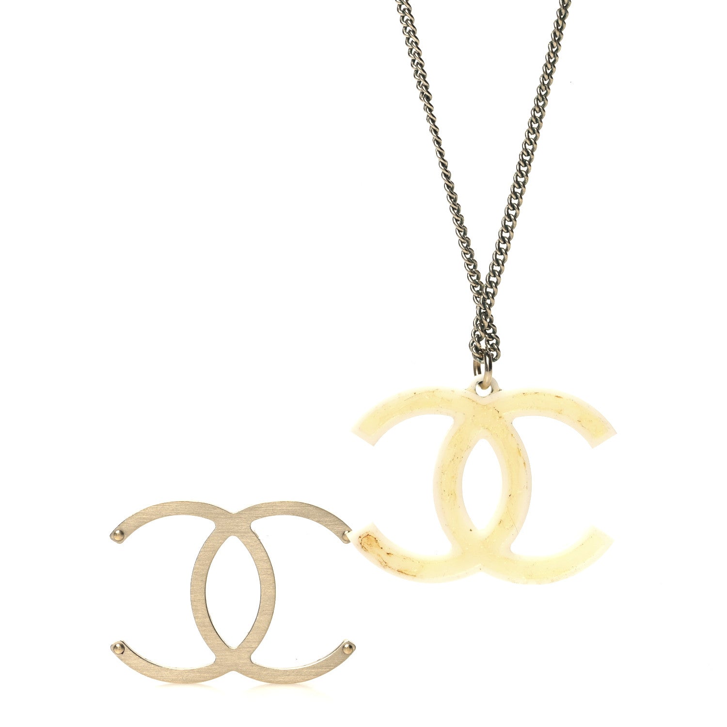 Chanel CC Pendant Necklace Gold White 5 of 5