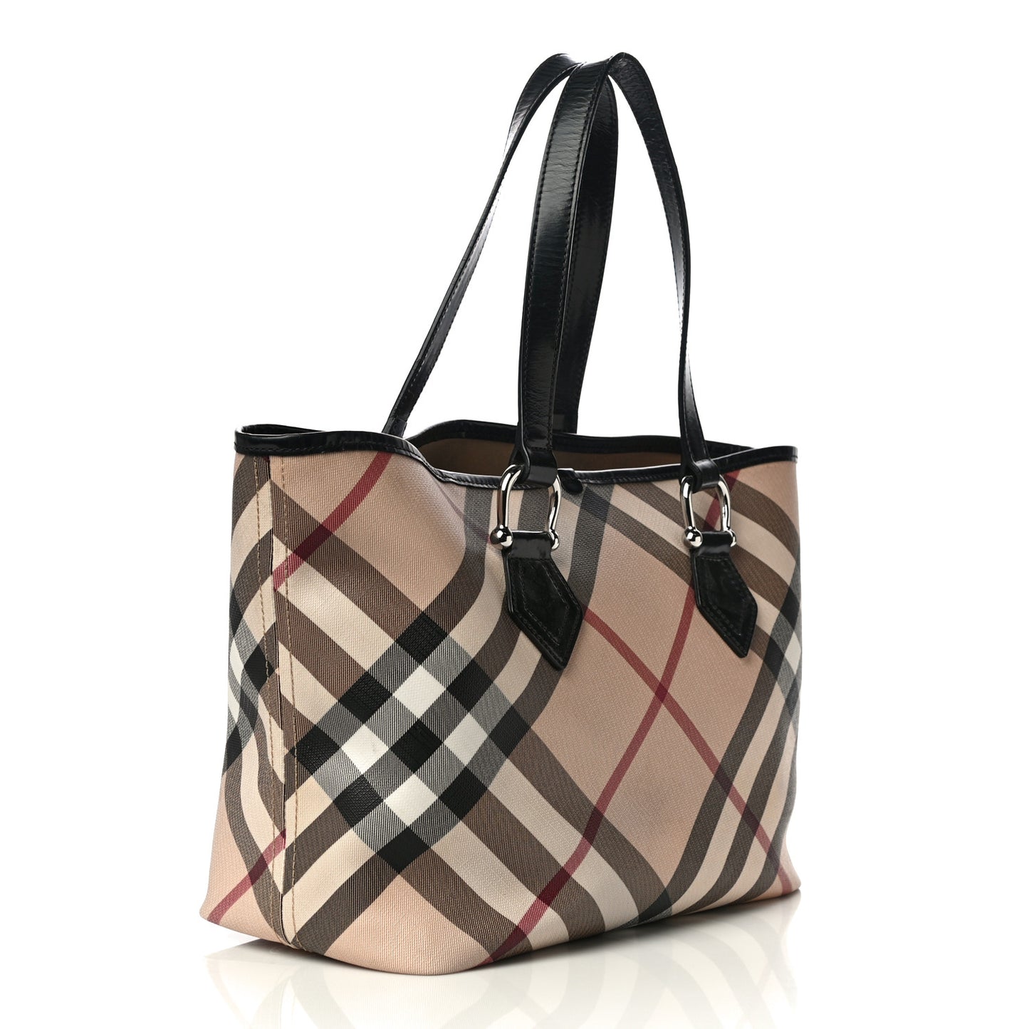 Nova Check Patent Trim Shopper Tote Black