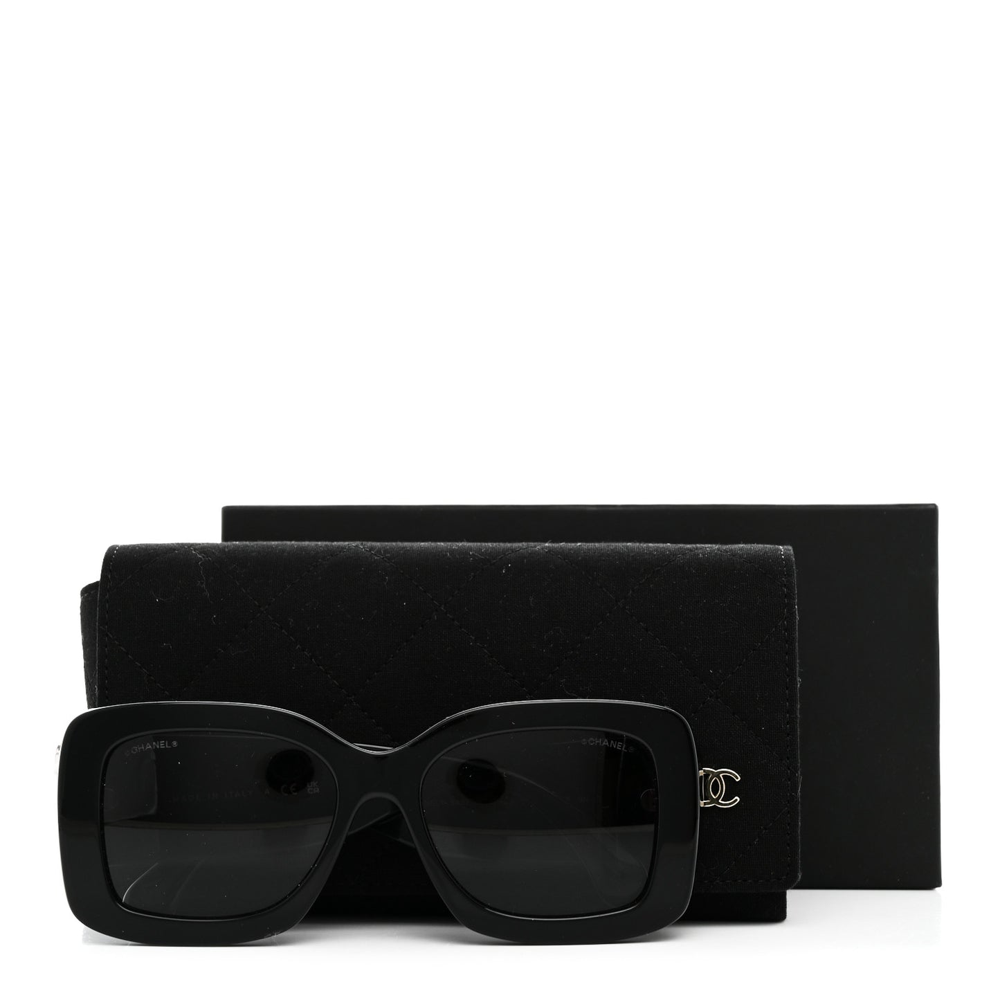 Acetate Quilted CC Rectangle Sunglasses 5483-A Black