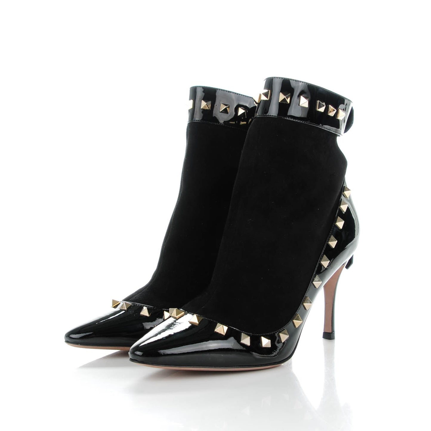 Patent Suede Rockstud Ankle Booties 38 Black