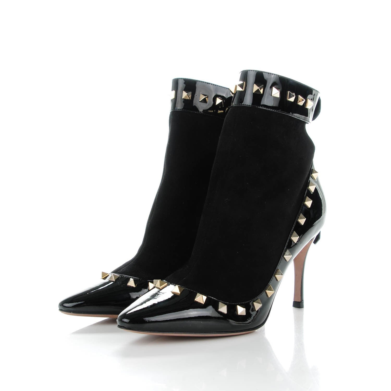 Valentino Garavani Patent Suede Rockstud Ankle Booties 38 Black 3 of 6