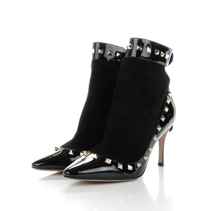 Valentino Garavani Patent Suede Rockstud Ankle Booties 38 Black 3 of 6