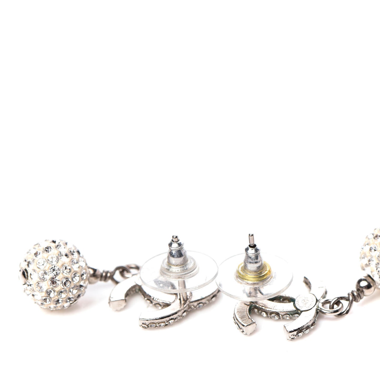 Crystal CC Drop Earrings Silver