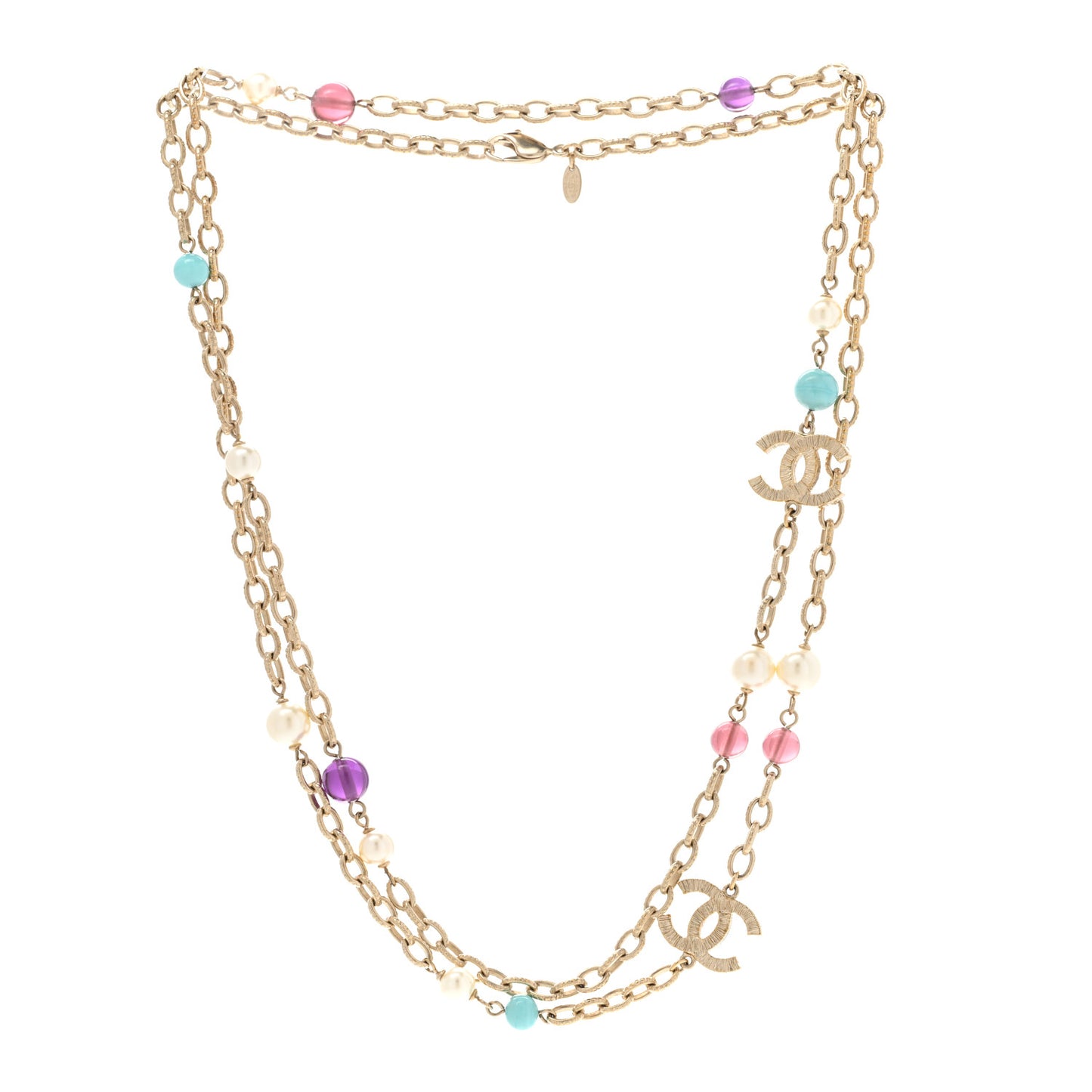 Beaded Pearl CC Necklace Gold Multicolor