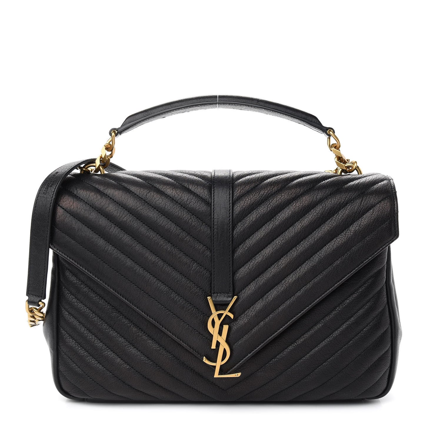 Sheepskin Matelasse Chevron Monogram Large College Satchel Black