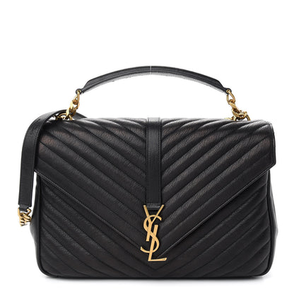 Saint Laurent Sheepskin Matelasse Chevron Monogram Large College Satchel Black 1 of 9