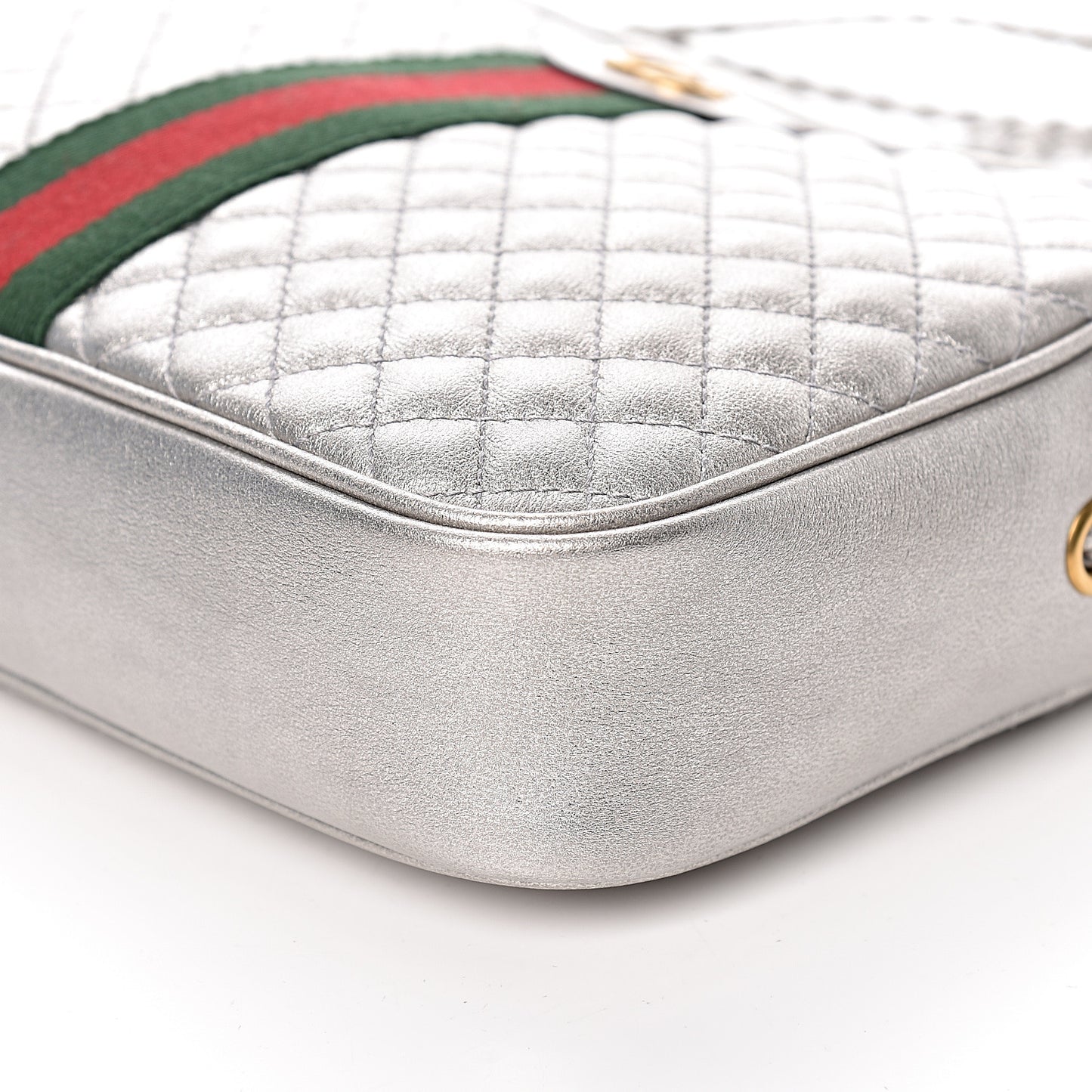 Laminated Nappa Web Trapuntata Small GG Shoulder Bag Argento