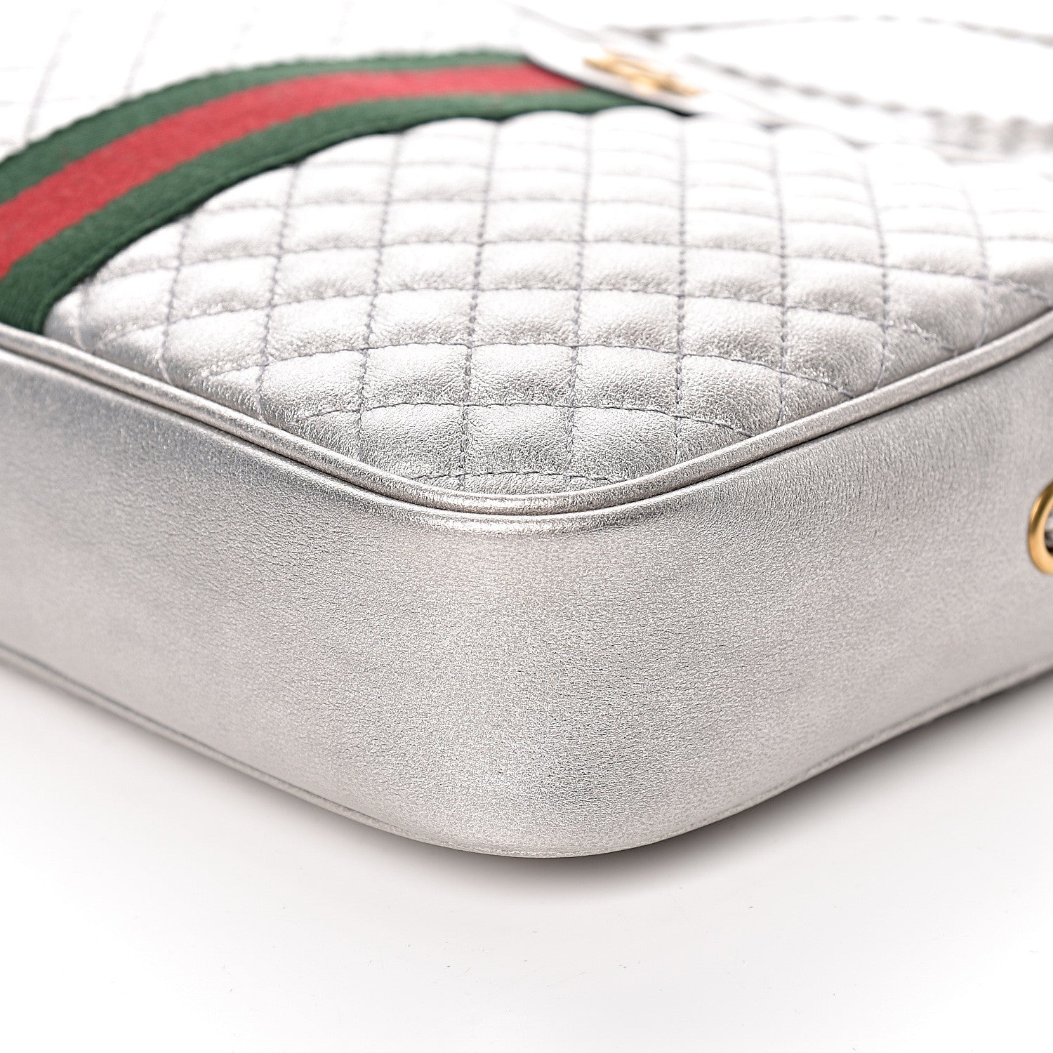Gucci Laminated Nappa Web Trapuntata Small GG Shoulder Bag Argento 9 of 11