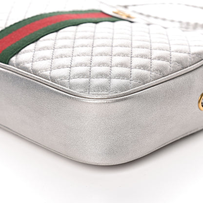 Gucci Laminated Nappa Web Trapuntata Small GG Shoulder Bag Argento 9 of 11