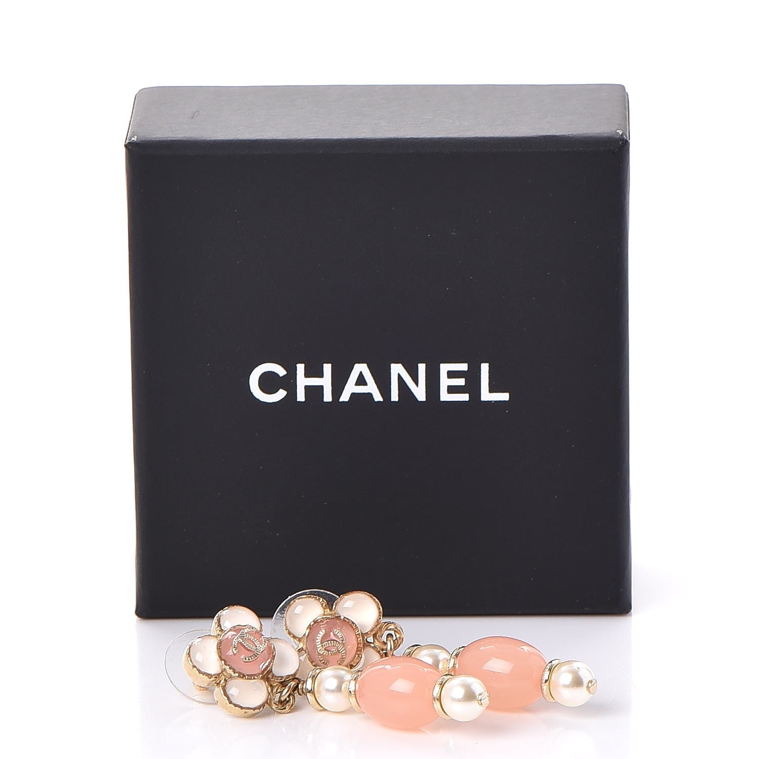 Chanel Resin Pearl CC Flower Drop Earrings Pink Beige 6 of 6