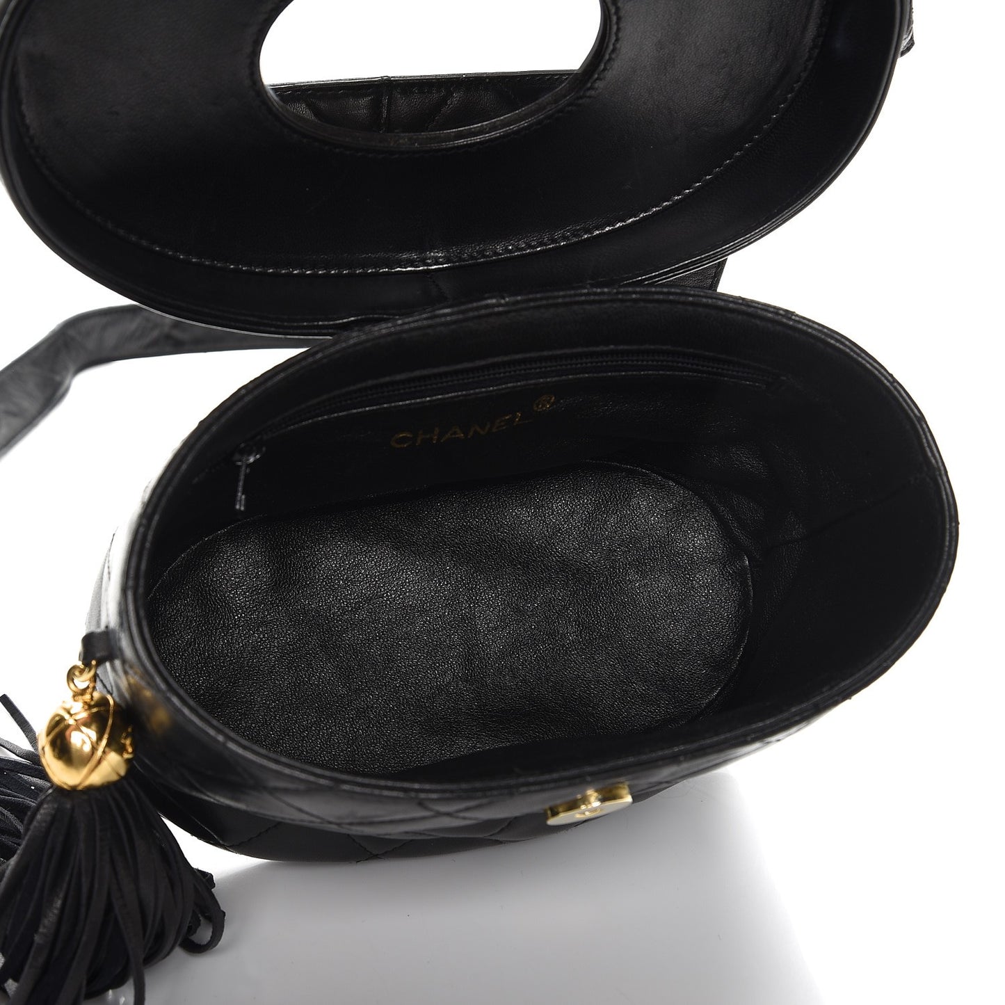 Lambskin Quilted Tassel Shoulder Bag Black