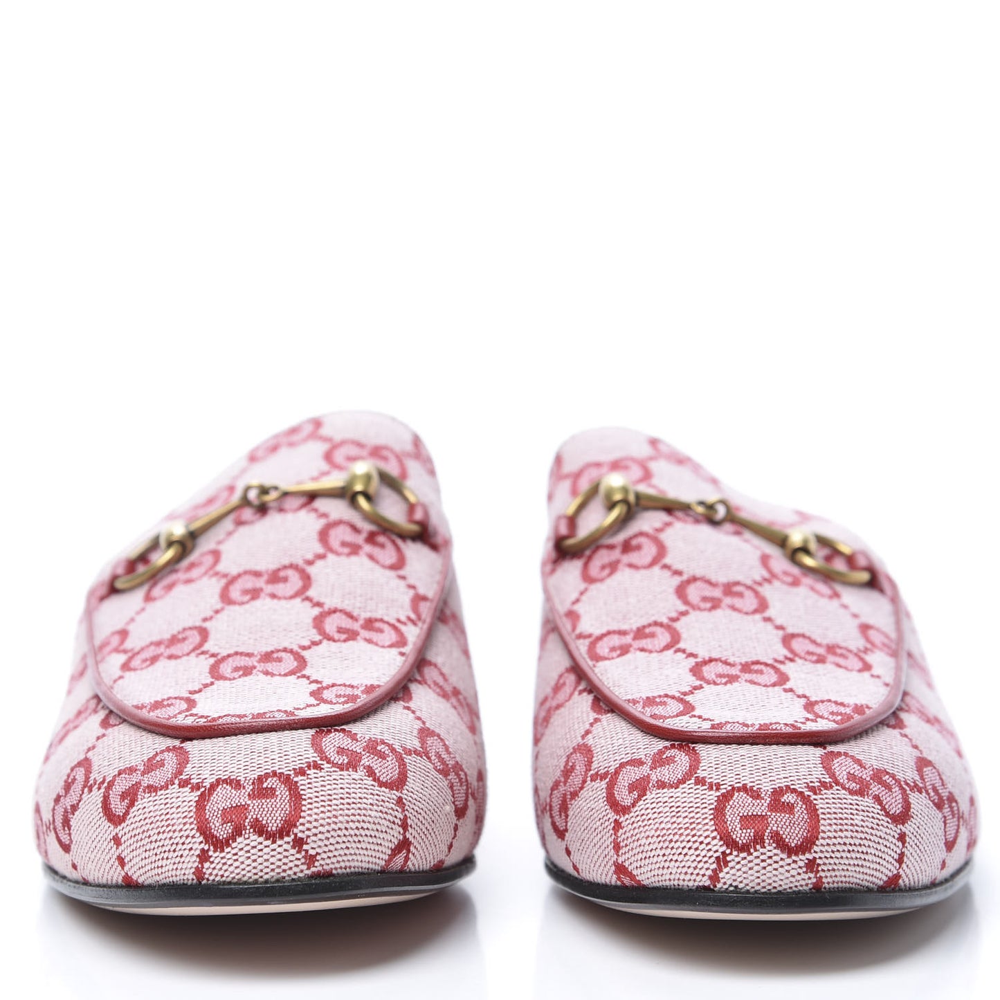 Canvas GG Monogram Horsebit Womens Princetown Slippers 38.5 Gardenia Hibiscus Red