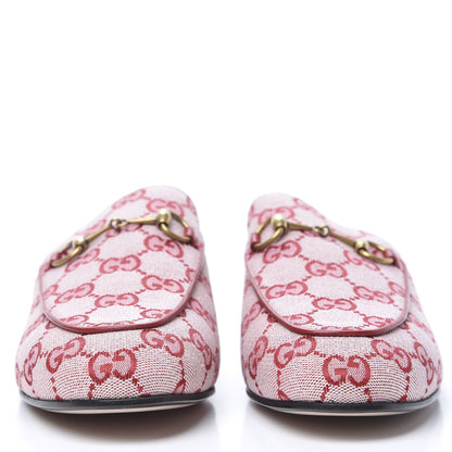 Gucci Canvas GG Monogram Horsebit Womens Princetown Slippers 38.5 Gardenia Hibiscus Red 3 of 8