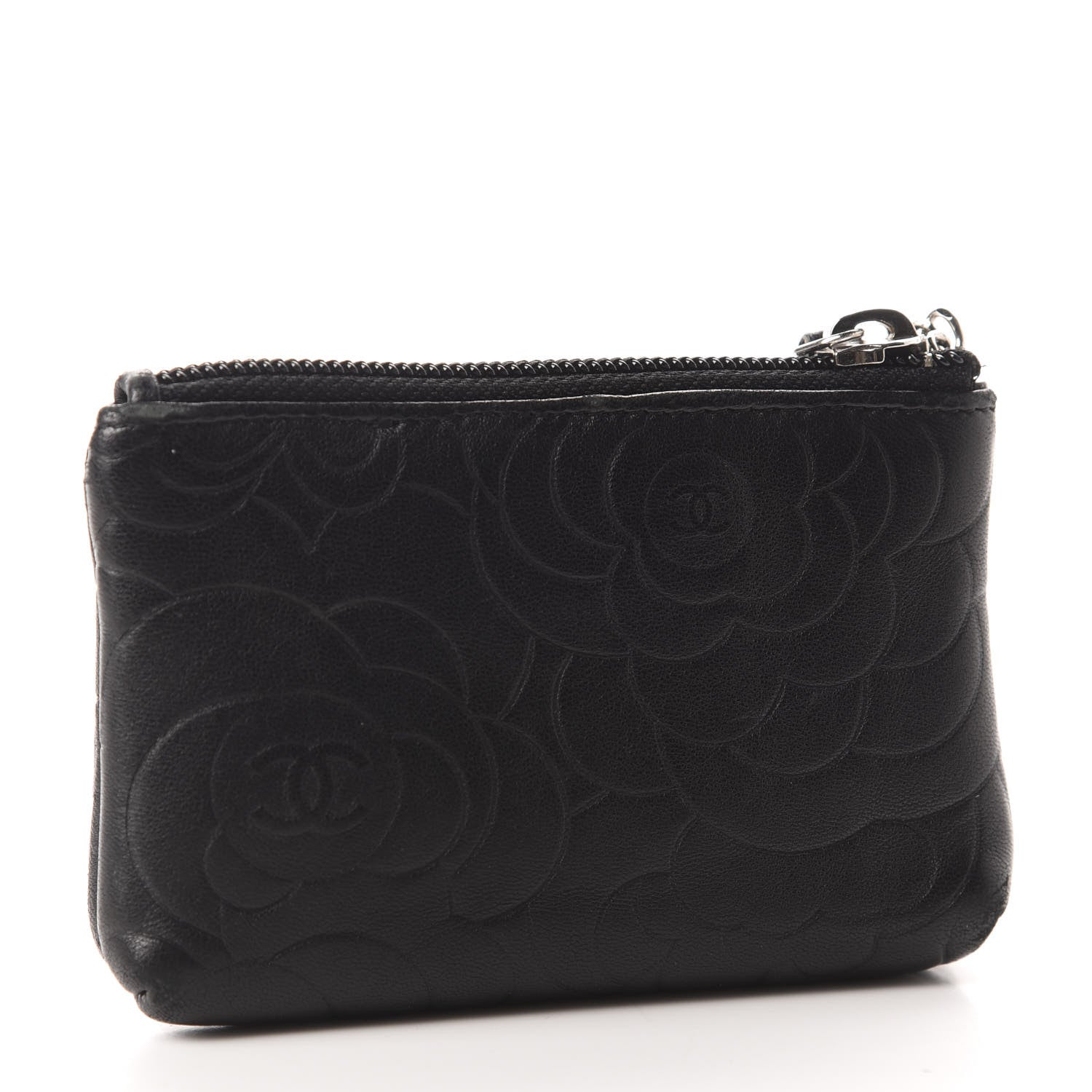 Chanel Lambskin Camellia Embossed Key Holder Case Black 3 of 7