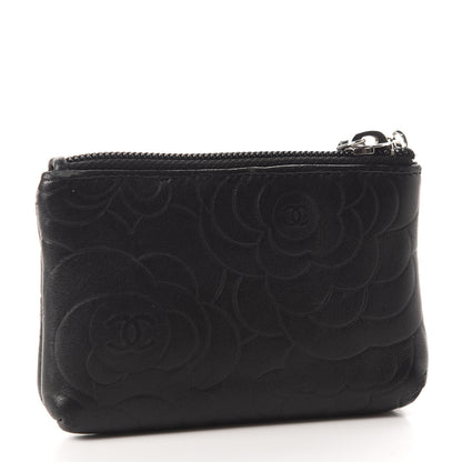 Chanel Lambskin Camellia Embossed Key Holder Case Black 3 of 7