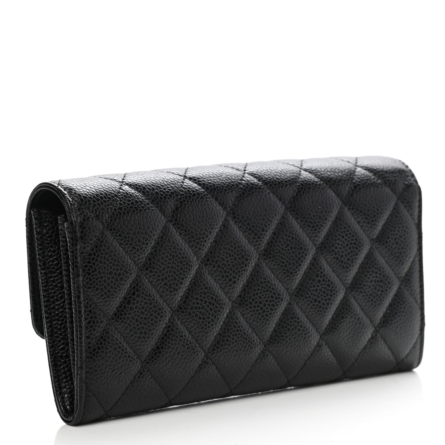 Caviar Quilted Large Gusset Flap Wallet Black