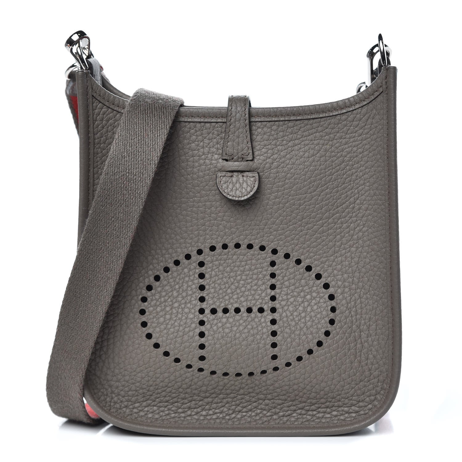 Hermes Taurillon Clemence Amazone Evelyne TPM Etain Rouge Casaque 1 of 8