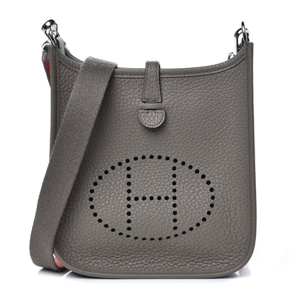 Hermes Taurillon Clemence Amazone Evelyne TPM Etain Rouge Casaque 1 of 8