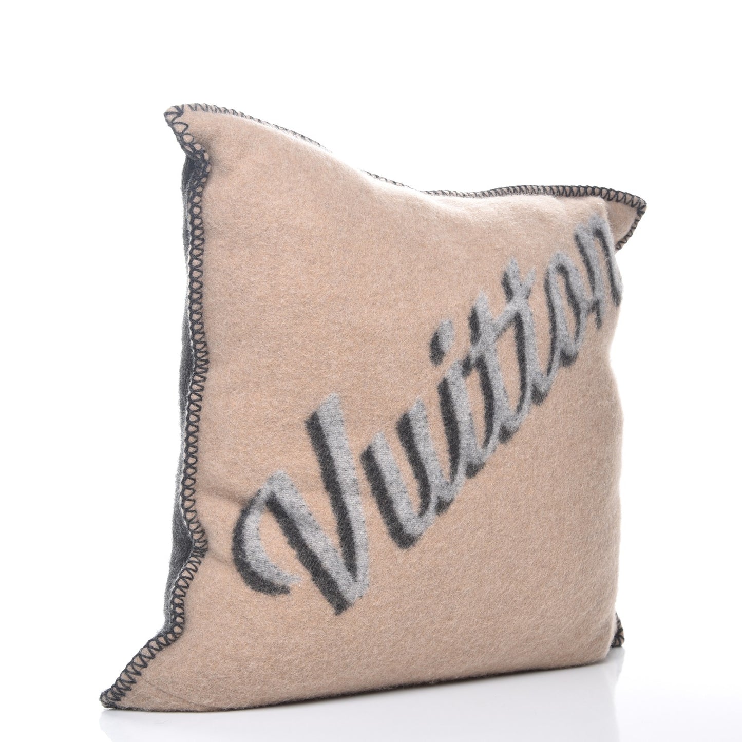 Wool Cashmere Handwriting Cushion Pillow Beige Gray