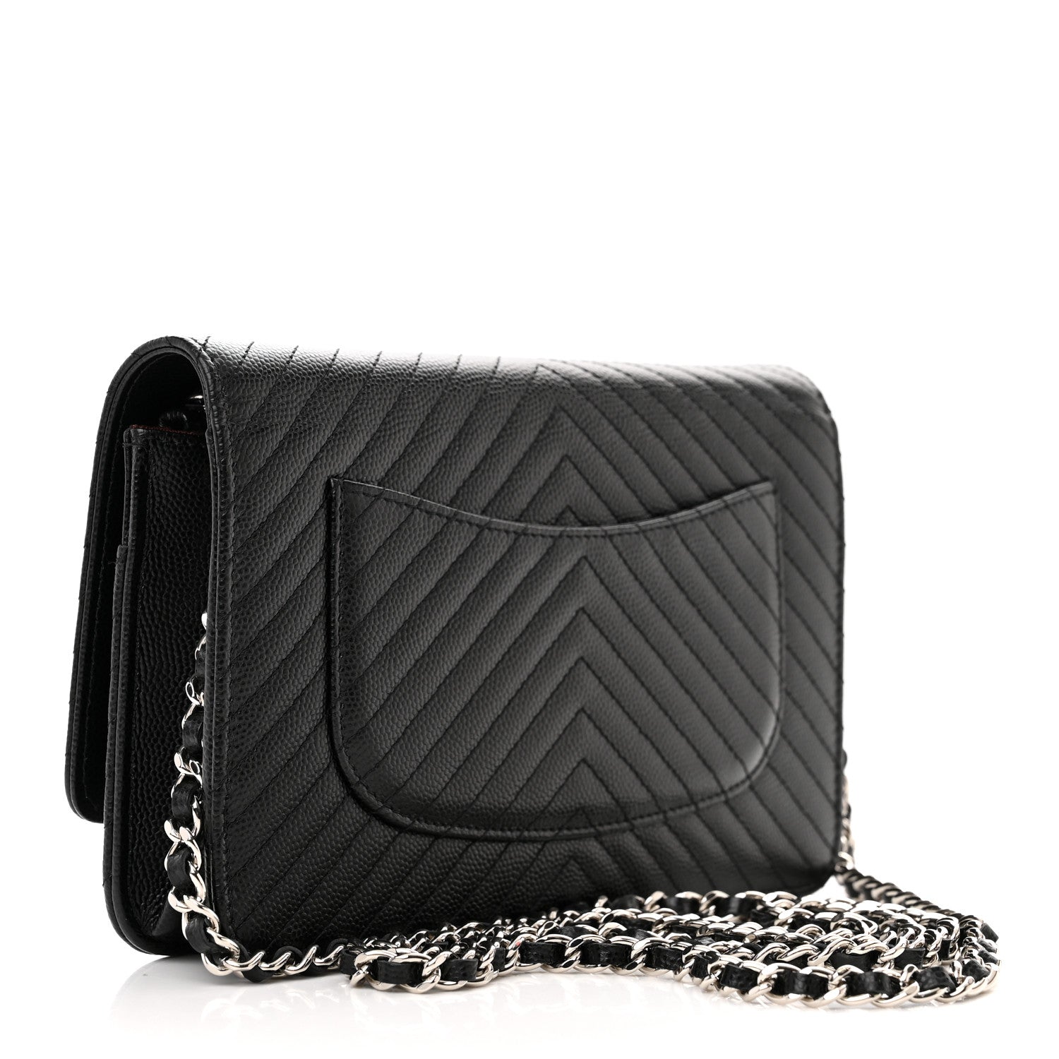 Chanel Caviar Chevron Quilted Wallet On Chain WOC Black 3 of 13