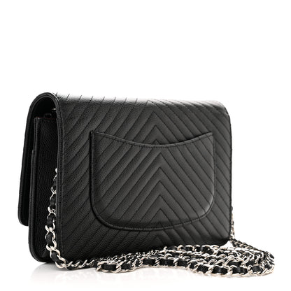 Chanel Caviar Chevron Quilted Wallet On Chain WOC Black 3 of 13