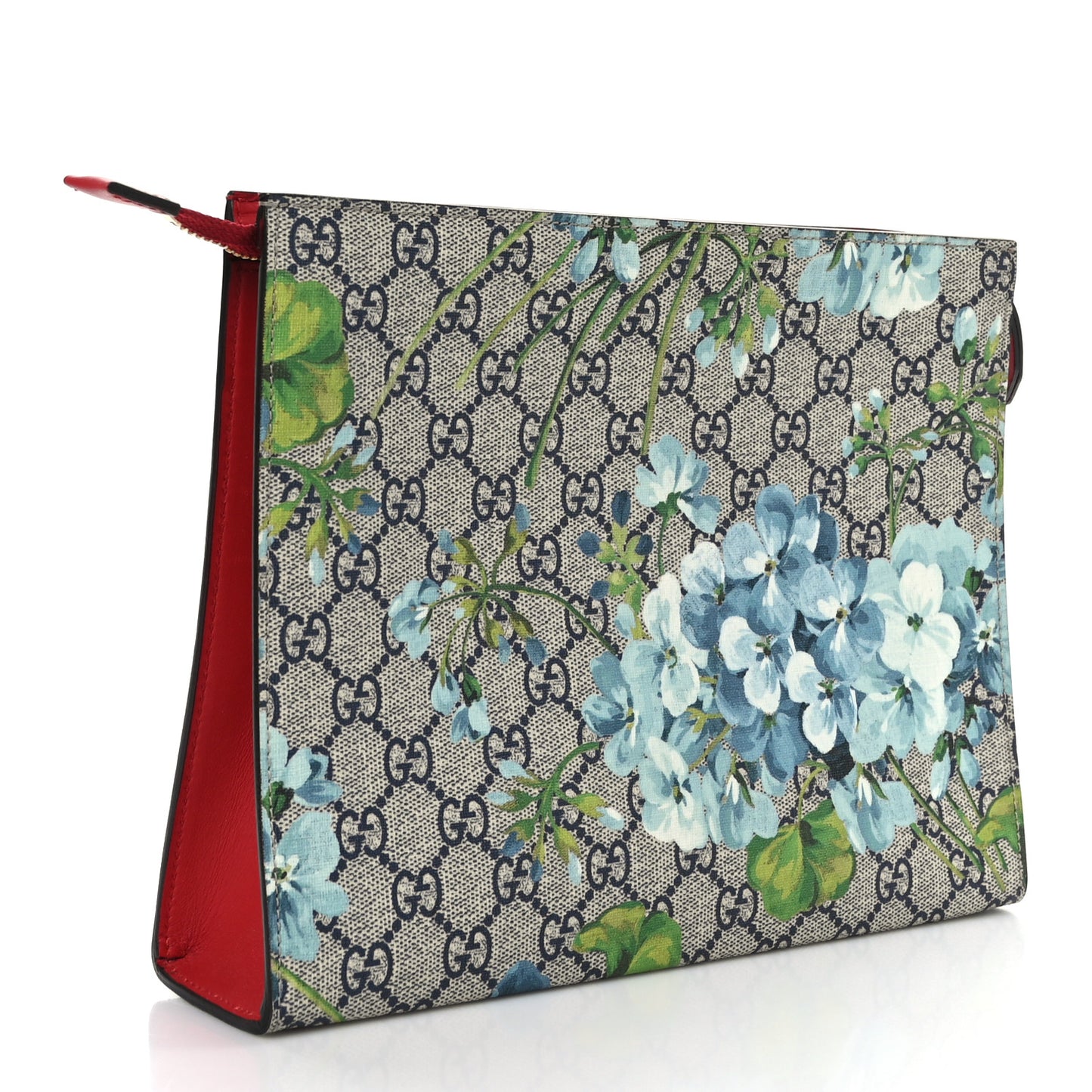 GG Supreme Monogram Blooms Large Cosmetic Case Beige Blue Navy Hibiscus Red