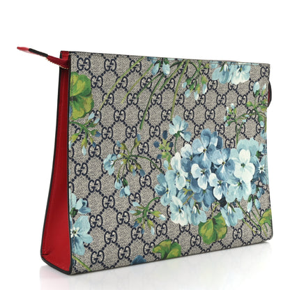 Gucci GG Supreme Monogram Blooms Large Cosmetic Case Beige Blue Navy Hibiscus Red 3 of 9