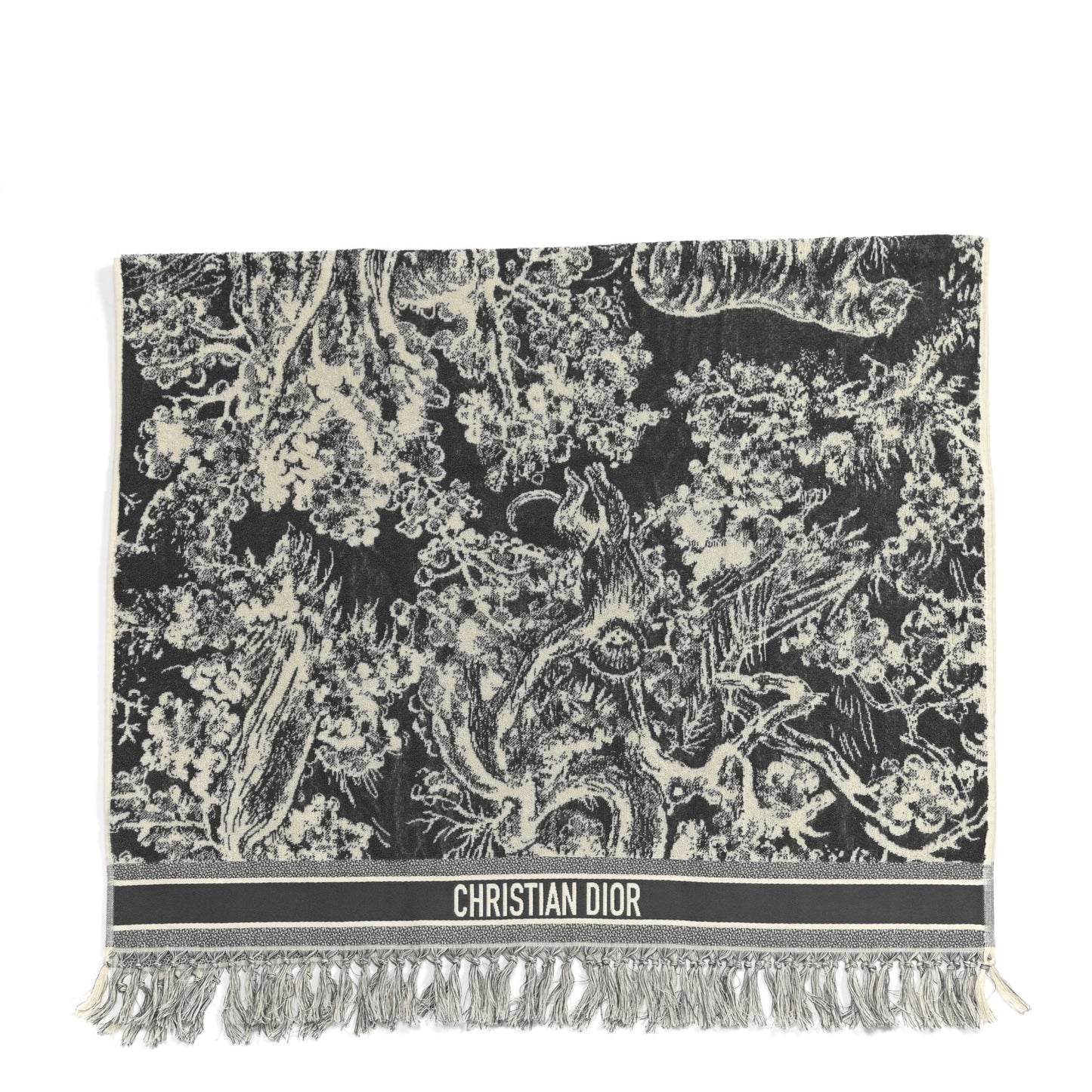 Cotton Toile De Jouy Reverse Towel Grey Ivory