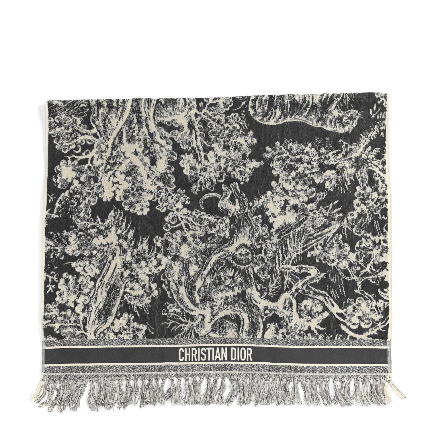 Christian Dior Cotton Toile De Jouy Reverse Towel Grey Ivory 2 of 4
