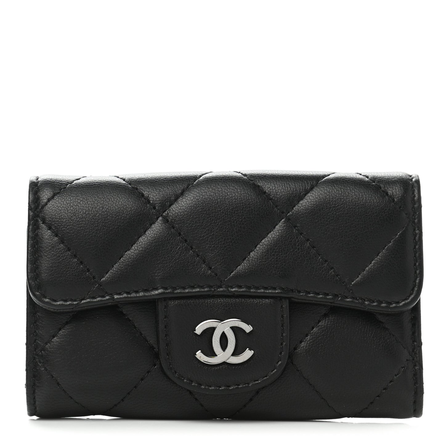 Lambskin Quilted 6 Key Holder Black