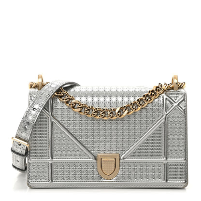Christian Dior Metallic Patent Micro-Cannage Small Diorama Flap Bag Silver 1 of 21