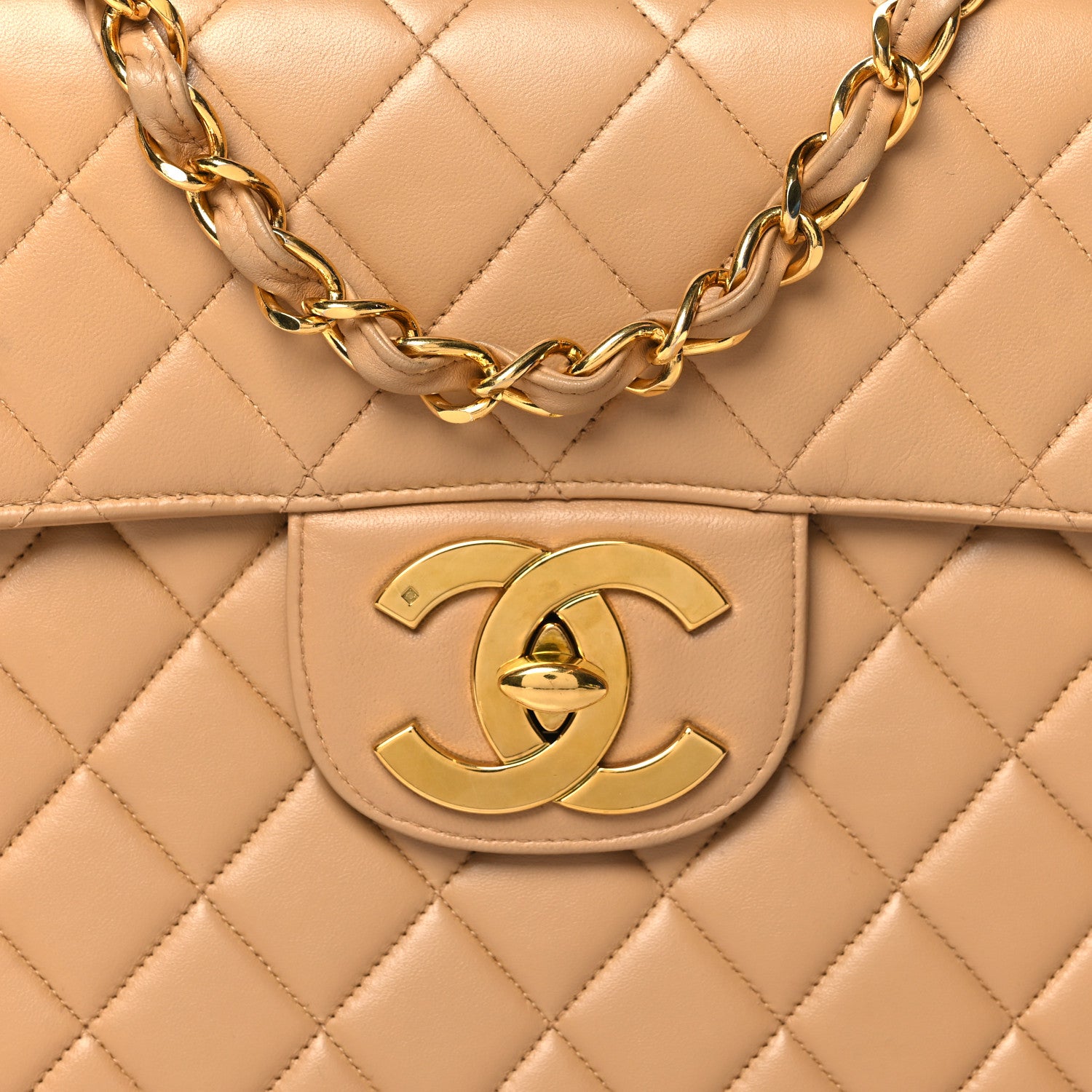 Chanel Lambskin Quilted XL Jumbo Single Flap Beige 8 of 12