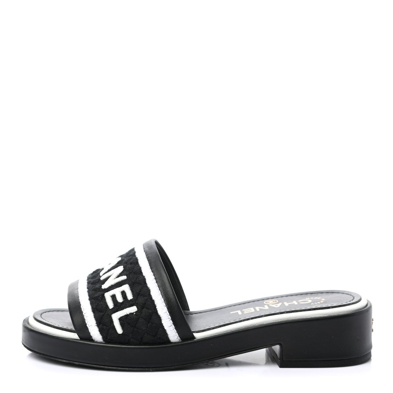 Chanel Lambskin Embroidered CC Mule Sandal 36 Black White 1 of 8