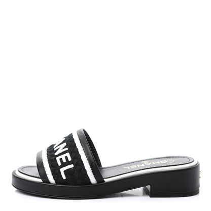 Chanel Lambskin Embroidered CC Mule Sandal 36 Black White 1 of 8