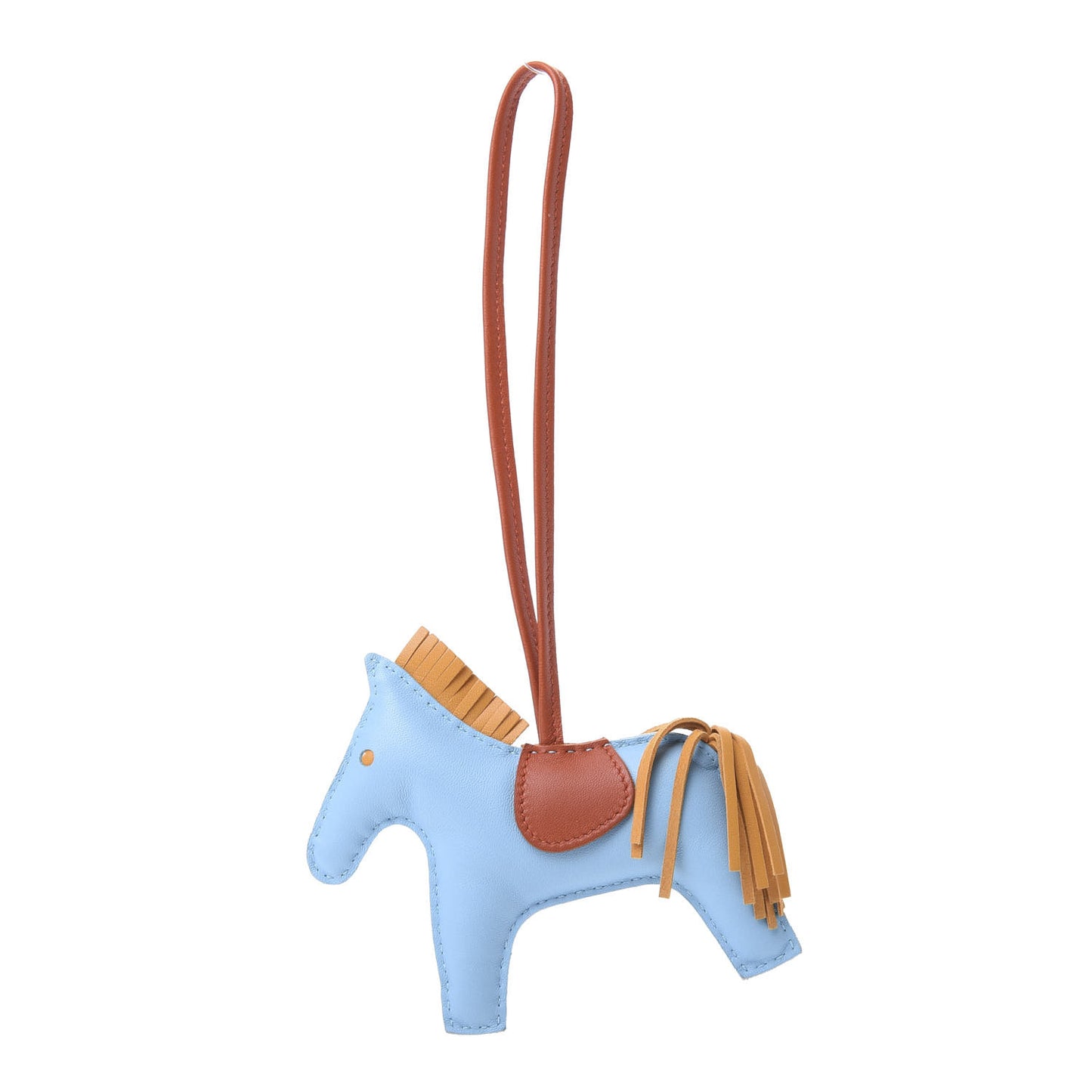 Milo Lambskin Grigri Rodeo Horse Bag Charm GM Celeste Naturel Bouton D'Or Cornaline
