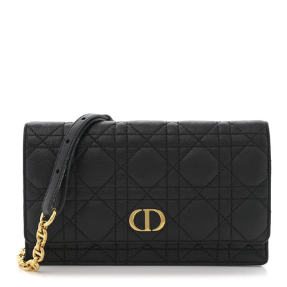 Christian Dior Supple Calfskin Cannage Caro Belt Pouch with Chain Black 1 of 12