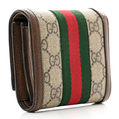 Gucci GG Supreme Monogram Textured Calfskin Web Ophidia Card Case Wallet Beige Ebony New Acero 3 of 7