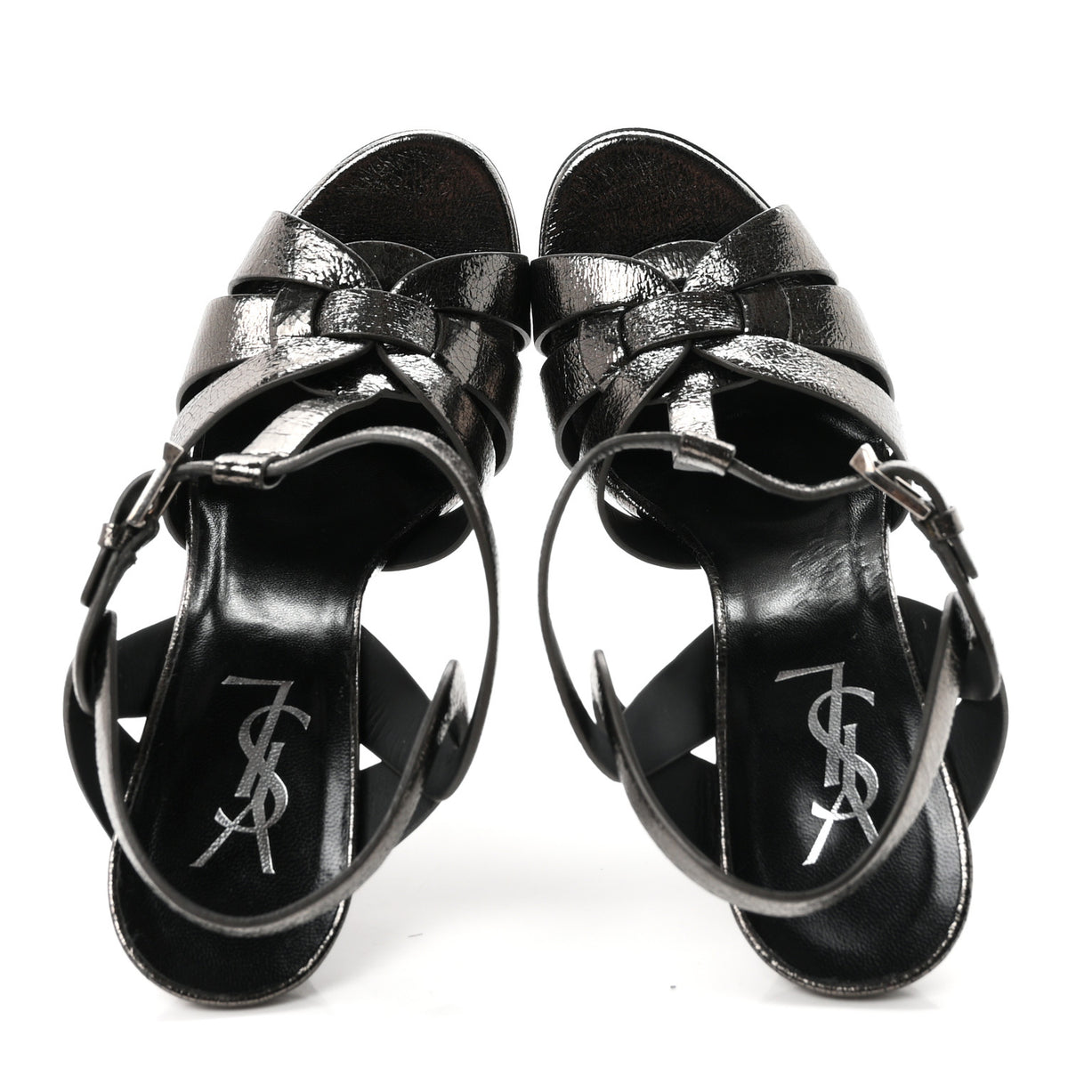 Metallic Supercrack Calfskin Tribute 105 Platform Sandals 36.5 Gunmetal